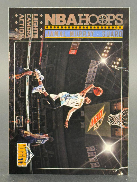 Jamal Murray 2020-21 NBA Hoops Lights Camera Action trading card, showing him dunking.