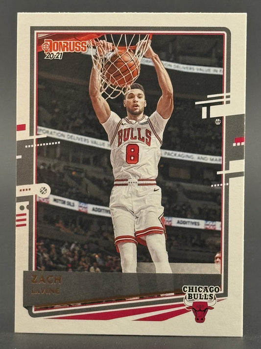 20-21 Donruss Zach LaVine trading card of the Chicago Bulls dunking.