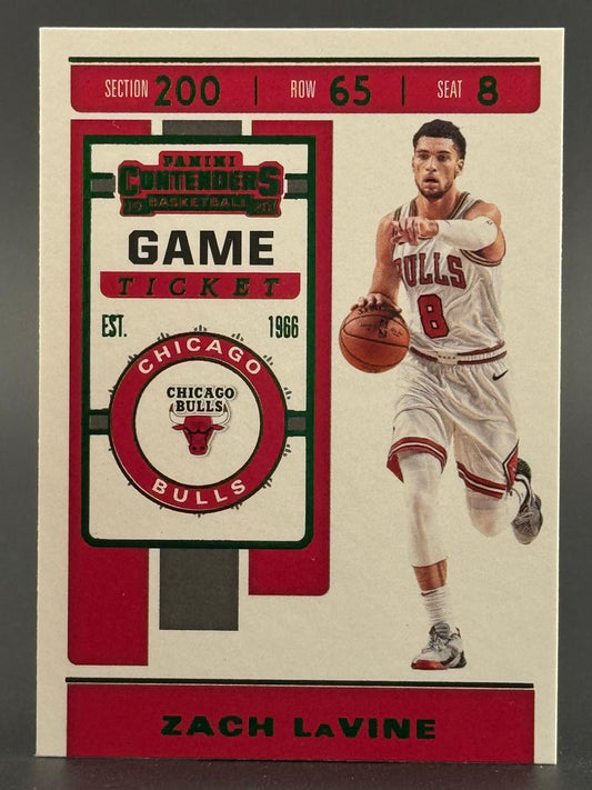 2019 Panini Contenders Zach LaVine Game Ticket trading card.