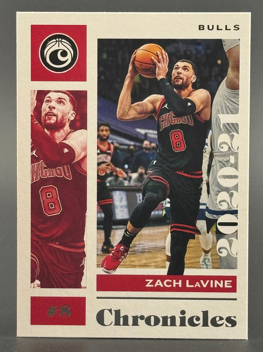 2020-21 Panini Chronicles Zach LaVine basketball card, #8, showing him shooting.