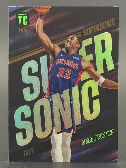 Jaden Ivey 2022-23 Panini Choice Supersonic #144 trading card showing him dunking for the Detroit Pistons.