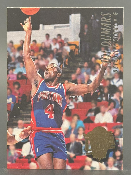 Joe Dumars 1992-93 Fleer Ultra basketball card showing him driving to the basket.