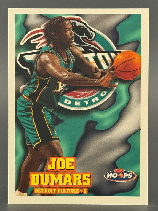 1990s NBA Hoops Joe Dumars trading card featuring the Detroit Pistons guard holding a basketball.