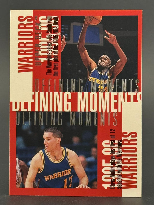 1995-96 Upper Deck Warriors Defining Moments basketball card featuring Joe Smith and Chris Mullin.