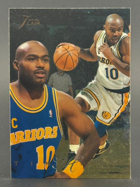 1995-96 Flair Tim Hardaway basketball card featuring two images of Hardaway in Warriors uniform #10.