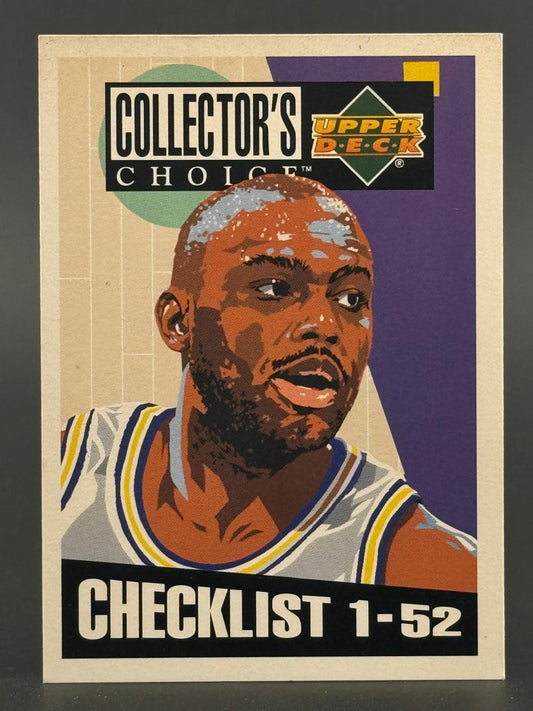 Collector's Choice basketball trading card featuring an illustrated checklist 1-52 portrait of a player.