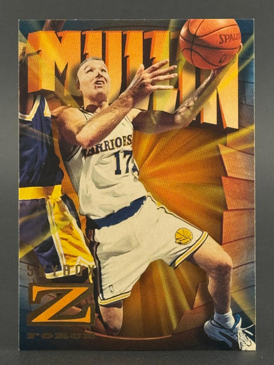 Chris Mullin 1996 SkyBox Z-Force basketball card #17 in Warriors uniform, shooting.