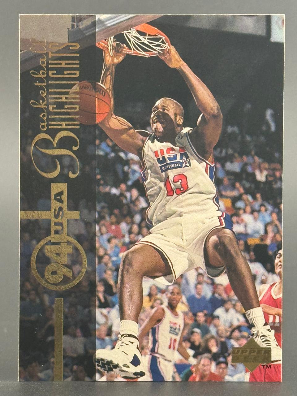 1994 Upper Deck USA Basketball Highlights trading card featuring a player in a USA #13 jersey dunking.