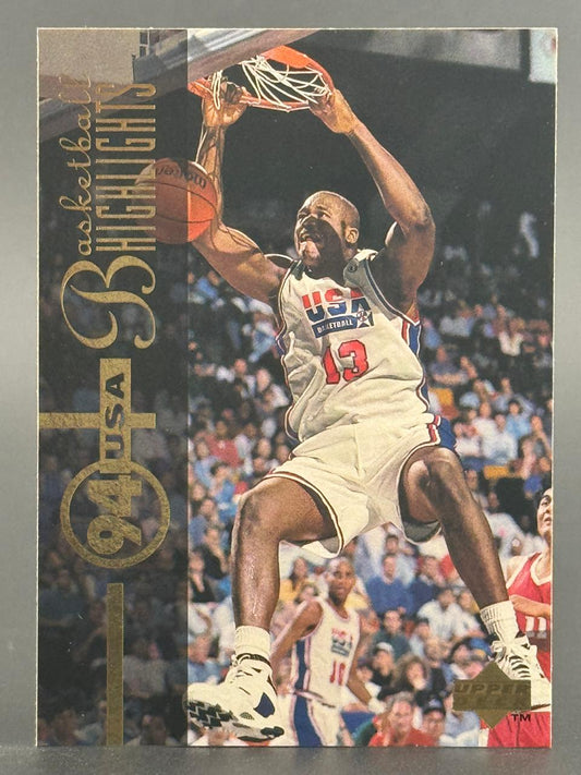 1994 Upper Deck USA Basketball Highlights trading card featuring a player in a USA #13 jersey dunking.