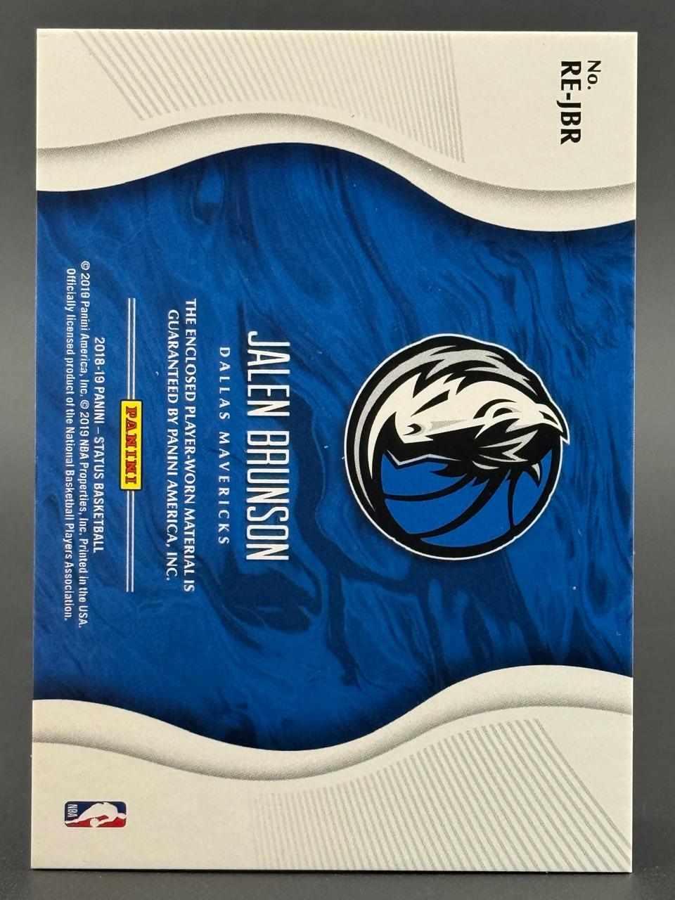 2018-19 Panini Status Basketball trading card back for Jalen Brunson, Dallas Mavericks, card RE-JBR.