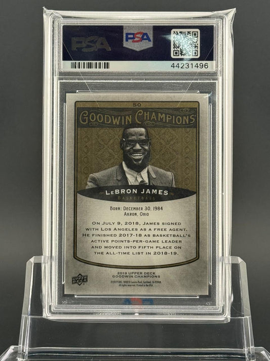 2019 Upper Deck Goodwin Champions LeBron James card #50 in a PSA slab.