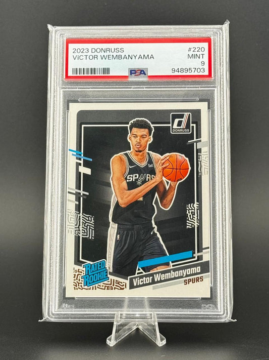 2023 Donruss Victor Wembanyama rookie card #220, graded PSA 9 Mint.