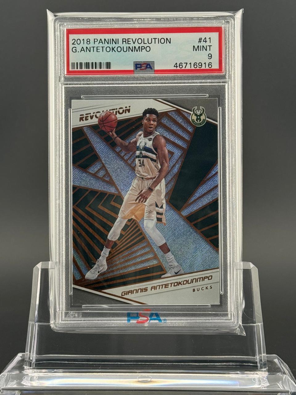 2018 Panini Revolution Giannis Antetokounmpo #41 PSA 9 Mint basketball card.