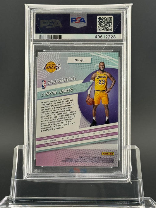 2018-19 Panini Revolution LeBron James card #40, back view, in PSA slab.