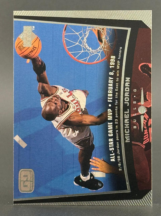 1998 Michael Jordan All-Star Game MVP trading card featuring him dunking.