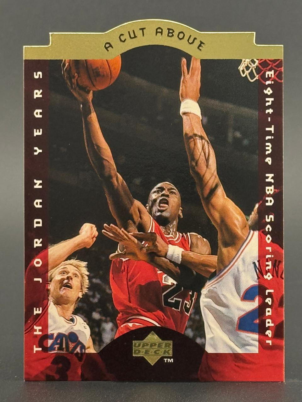 1997 Upper Deck Michael Jordan trading card #1 from "A Cut Above" insert set.