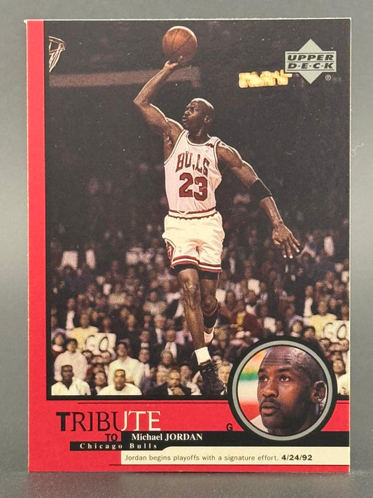 Michael Jordan 1992 Upper Deck Tribute card, showing him dunking.