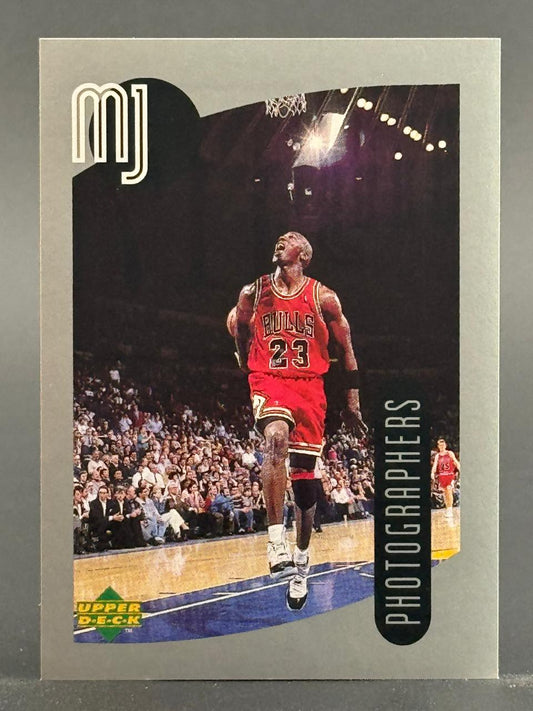 Michael Jordan Upper Deck MJ Photographers trading card, showing him in a Bulls uniform.