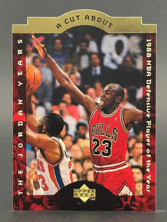 1998 Upper Deck Michael Jordan trading card, "A Cut Above" insert, showing Jordan in a Bulls uniform.