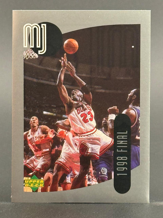 1998 Upper Deck Michael Jordan Final basketball trading card showing Jordan shooting.