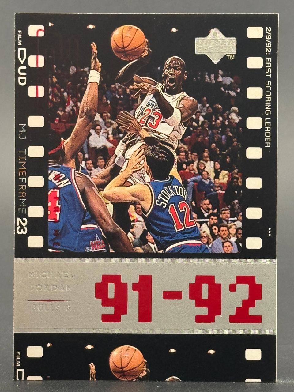 1991-92 Upper Deck Michael Jordan trading card, "Timeframe 23" insert, featuring Jordan in action.