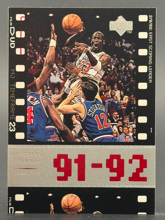 1991-92 Upper Deck Michael Jordan trading card, "Timeframe 23" insert, featuring Jordan in action.