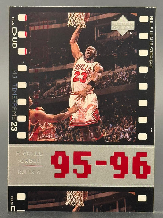 1995-96 Upper Deck Michael Jordan basketball card #23, featuring Jordan dunking.
