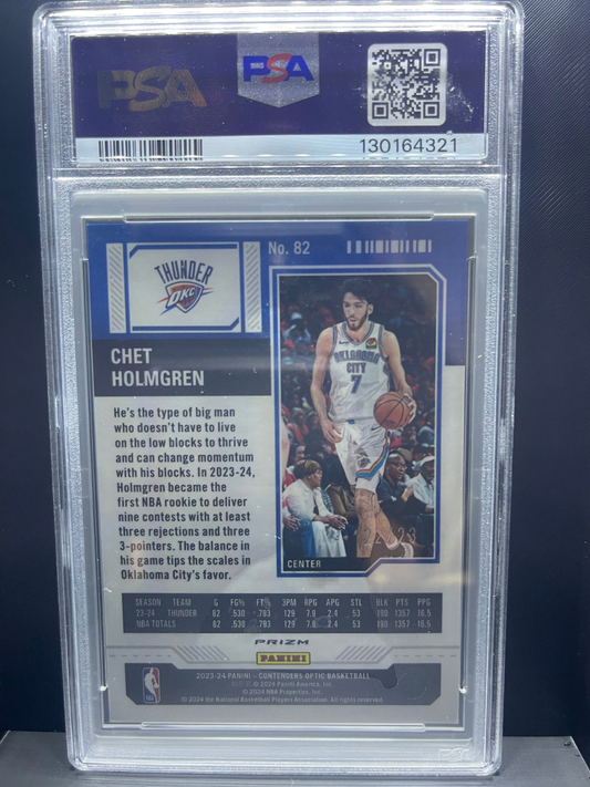 2023-24 Panini Contenders Optic Chet Holmgren card 82, shown in a PSA slab.