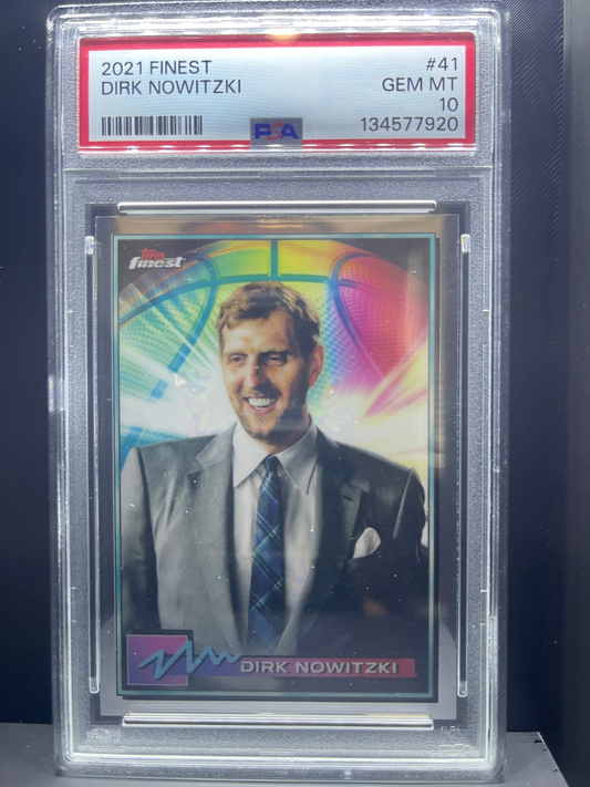 2021 Topps Finest Dirk Nowitzki trading card #41, graded PSA Gem Mint 10.